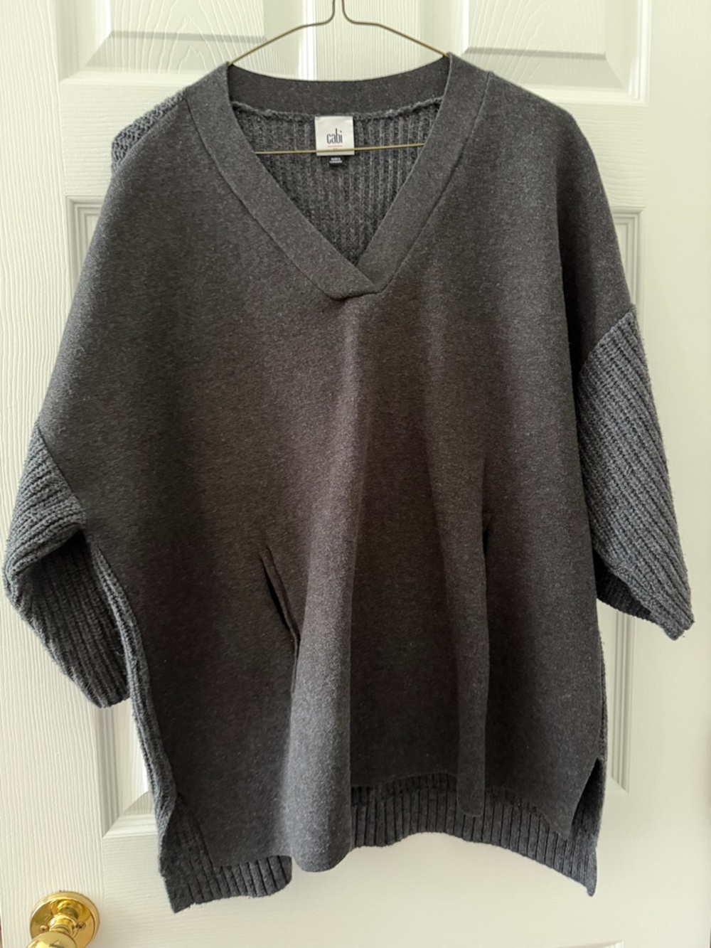 CAbi Charcoal V-Neck Short Sleeve Sweater